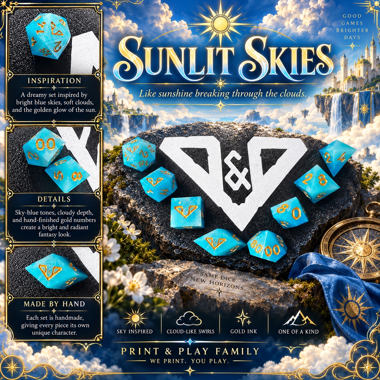 Sunlit Skies handmade resin dice set